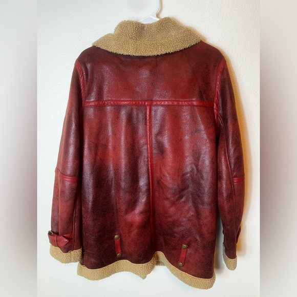 Urban Outfitters Red Faux Leather Sherpa Lined Jacket Size M - Picture 5 of 6